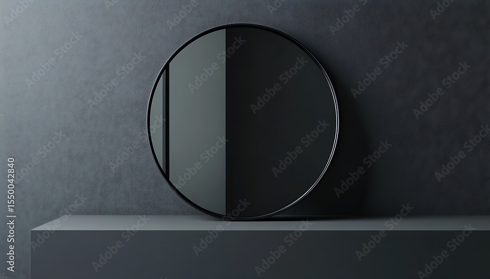 Poster round mirror on a gray background. 3d rendering, mock up