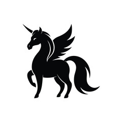 Fototapeta premium silhouette fantasy unicorn logo design with doodle.