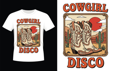 Cowgirl disco t shirt design vector illustration