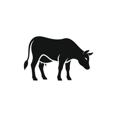 silhouette grazing cow with tail doodle logo