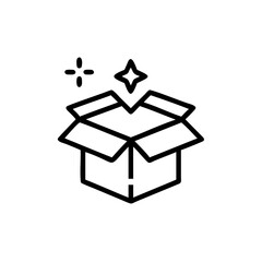 Open Cardboard Box with Sparkling Star and Light Burst Handdrawn Line Art Icon sparkle