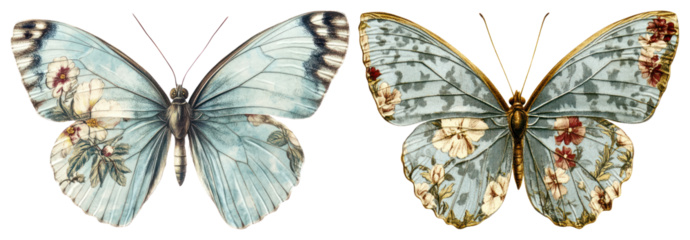 PNG Vintage butterfly illustration Floral patterns Butterfly art collage element set on transparent background.
