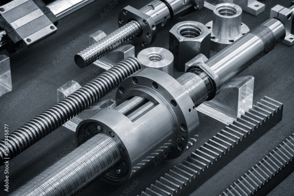 Aufkleber collection gears screws are displayed. Concept of precision and technicality, as the various parts are arranged in a neat and organized manner