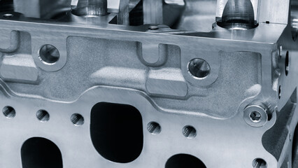 car engine disassembled, auto service concept background blue tone