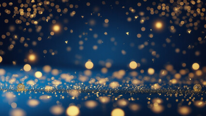 Shiny water drops on glass with soft blue holiday lights in the background