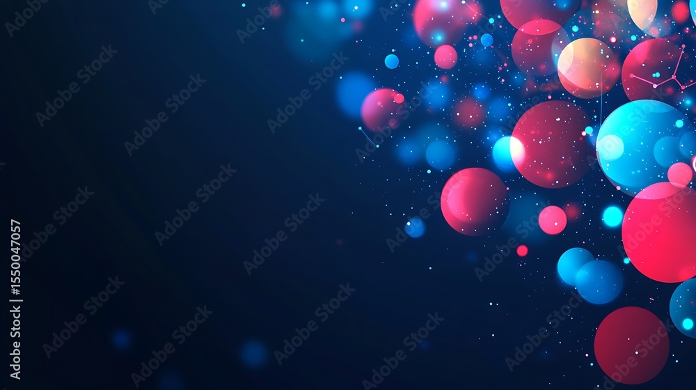 Poster abstract background with molecules and particles.