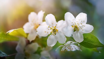 Obraz premium close up white prunus padus flowers in front of a blurred background