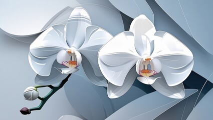 Elegant white orchid flowers with abstract background in soft blue tones