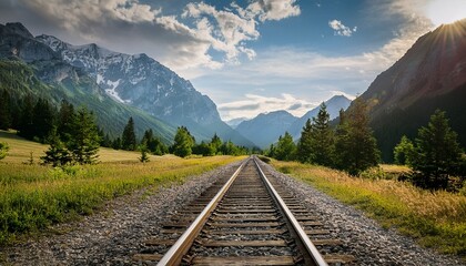 railroad tracks leading to mountains