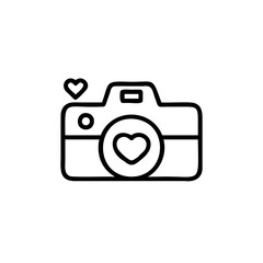Handdrawn Line Art Camera Icon with Hearts Love Photography Symbol vector