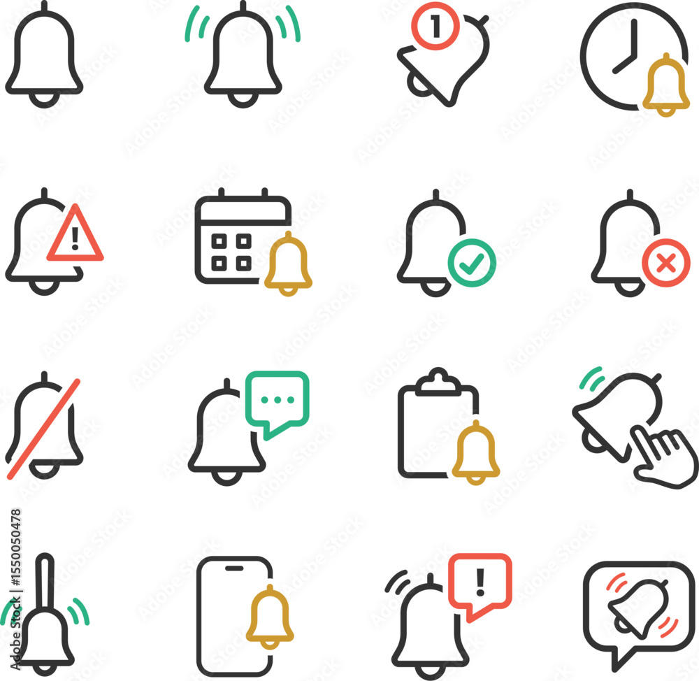 Poster notification bell icons vector set for ui design