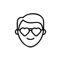 Handdrawn Line Art of a Smiling Man Wearing Heart Shaped Sunglasses face