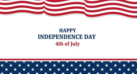 Celebrate "Happy Independence Day, 4th of July" with this patriotic banner featuring the iconic red, white, and blue American flag design, perfect for national festivities and greetings