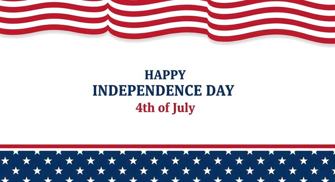 Celebrate "Happy Independence Day, 4th of July" with this patriotic banner featuring the iconic red, white, and blue American flag design, perfect for national festivities and greetings