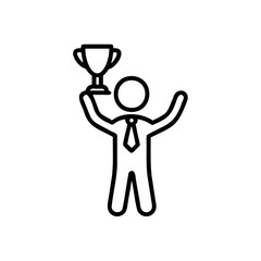 Handdrawn Line Art Icon Businessman Holding Trophy Celebrating Success Achievement Award