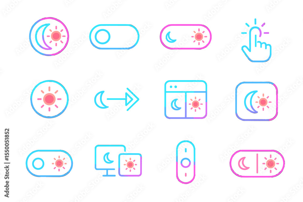 Poster neon ui elements for night mode and brightness control