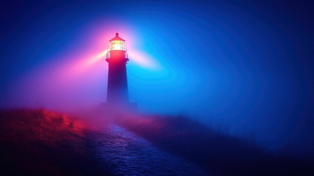 Luminous lighthouse in misty night (1) - Powered by Adobe