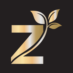 Initial Green Leaf Logo combine with letter Z vector template	