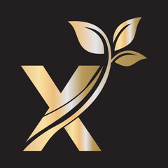 Initial Green Leaf Logo combine with letter X vector template	