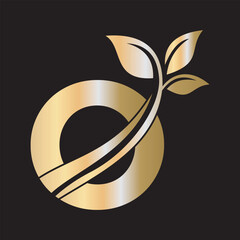 Initial Green Leaf Logo combine with letter O vector template	