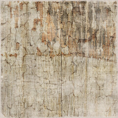 Obraz premium Weathered cracked paint texture with aged wood tones, peeling surface details, and rustic distressed patterns. Ideal for vintage designs, backgrounds, overlays, and artistic projects.