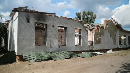A bombed school in the Izum, Ukraine