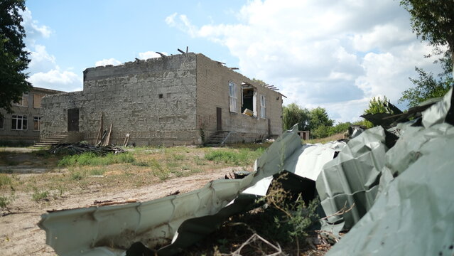 A bombed school in the Izum, Ukraine