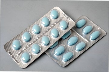 packs of pills with health care concept. blue medicines