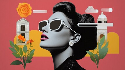 virgo zodiac as fashionable collage with woman and scales. Female astrological horoscope sign creative