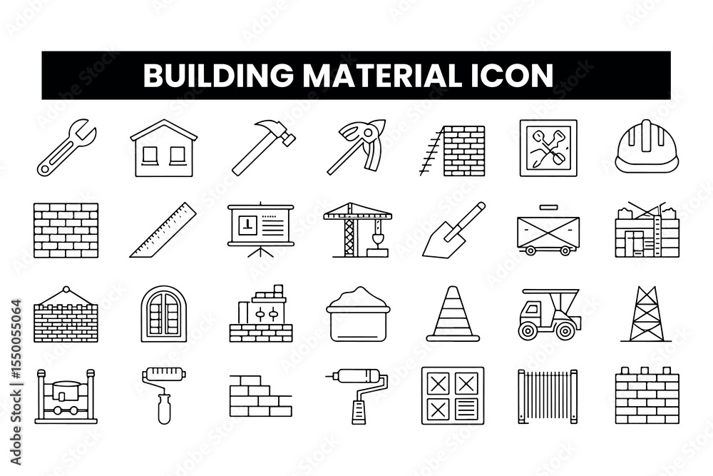 Poster set of outline icons related to building material. linear icon collection. editable stroke. vector i