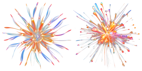 PNG Two vibrant, colorful fireworks bursting in the night sky element set on transparent background.