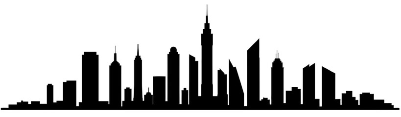 Naklejka premium Vector illustration of black skyline cityscape silhouette on transparent background