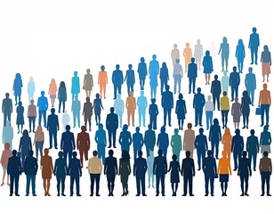 Silhouettes of diverse people symbolize population growth and demographic change. 