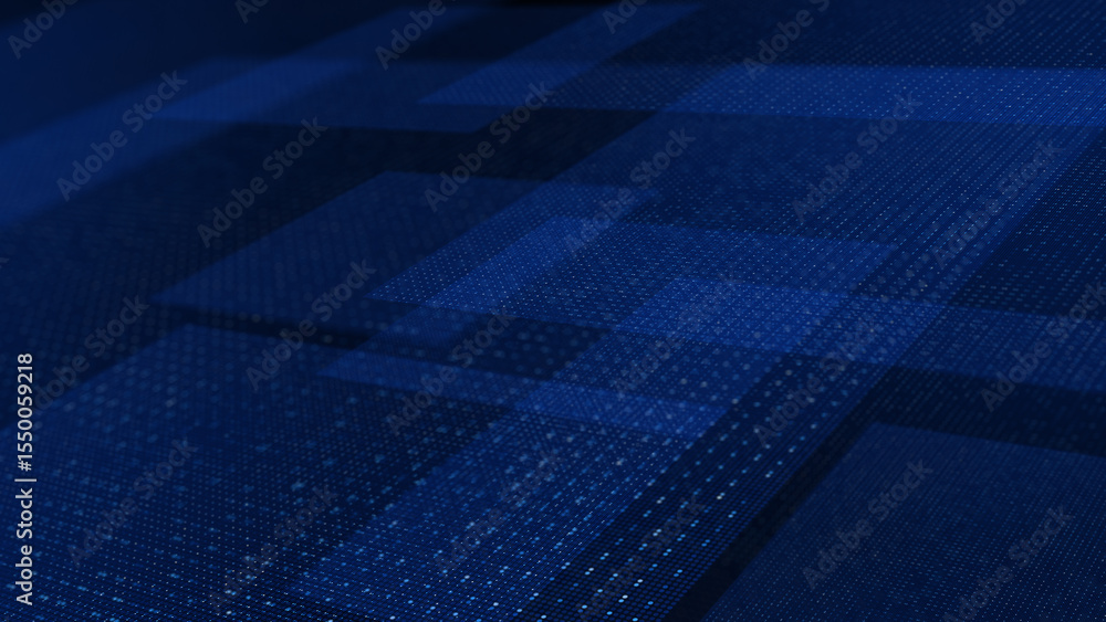 Poster abstract blue technology background featuring geometric shapes and a digital grid pattern. represent