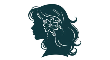 Isolated Silhouette of Woman with Flower in Hair