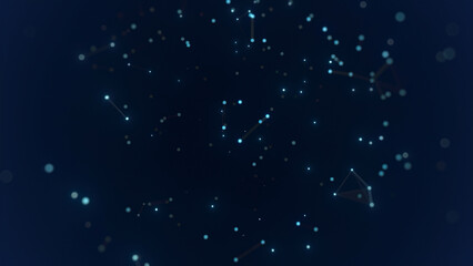 Technology background abstract connection of blue dots and lines representing data, network, communication, or futuristic concepts, 3D render.