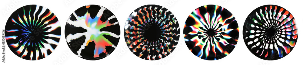 Poster png vibrant abstract circular patterns, element set on transparent background