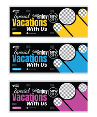 Vacation Promotion Facebook Cover &ndash; Clean Editable EPS Banner for Travel Agencies