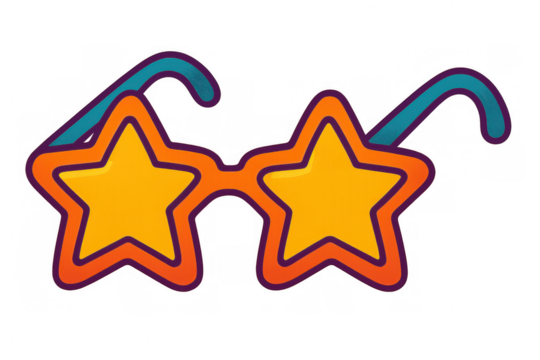 Funny colorful star shaped sunglasses on a transparent background, ideal for party, celebration and fun concepts