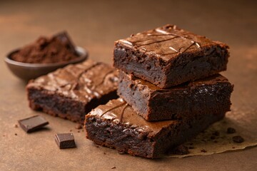 Chocolate Brownies on Brown Background – Decadent Dessert Flat Lay with Warm Tones.