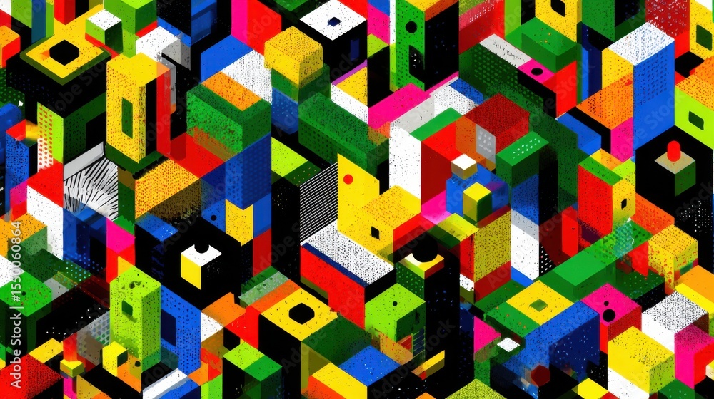 Poster brightly colored geometric shapes fill the canvas, showcasing a harmonious blend of various colors a