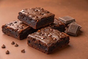 Chocolate Brownies on Brown Background – Decadent Dessert Flat Lay with Warm Tones.