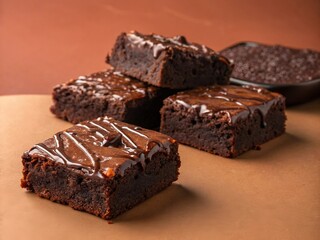 Chocolate Brownies on Brown Background – Decadent Dessert Flat Lay with Warm Tones.