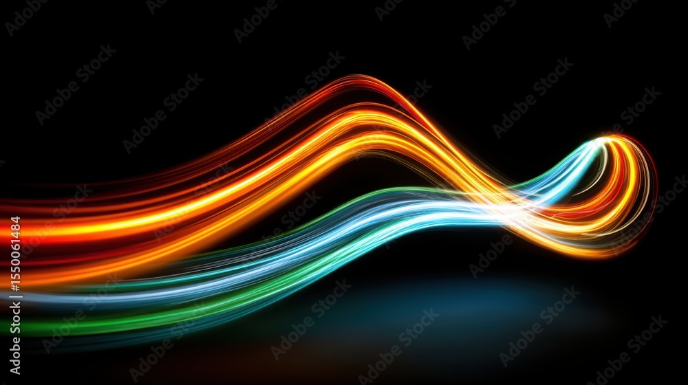 Poster bright, vibrant light trails flow in an abstract pattern against a black background, illustrating dy