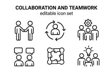 Fototapeta premium Editable Collaboration Teamwork Icons Set Isolated on Transparent Background PNG
