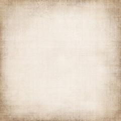 Fototapeta premium Soft cream distressed background with worn fabric-like texture, subtle brown vignette edges, and an aged rustic feel. Ideal for invitation, poster, antique design, overlay, elegant minimalist project.