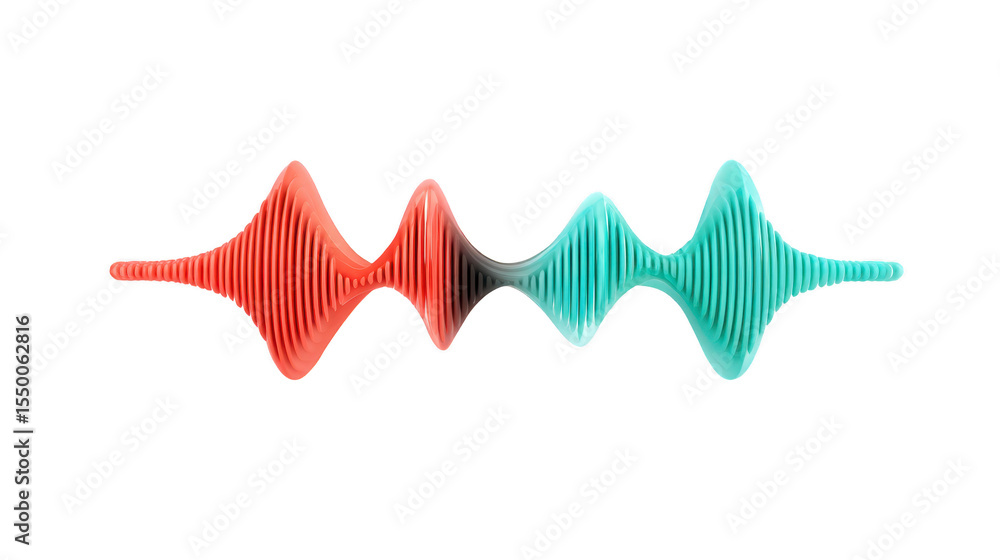 Poster colorful abstract sound wave design with red and teal hues creates dynamic and modern visual. wavy p