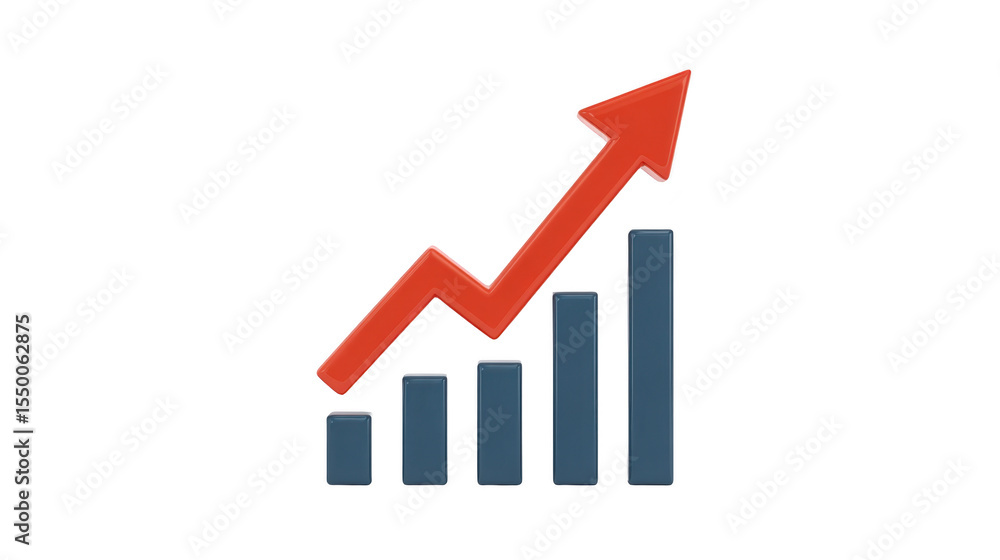 Aufkleber red upward arrow graph icon symbolizes growth and success, with series of ascending blue bars repres