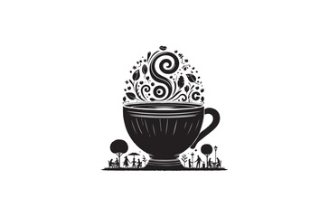 An modest straightforward one cup coffee  silhouette on a white backdrop Basic black-and-white 