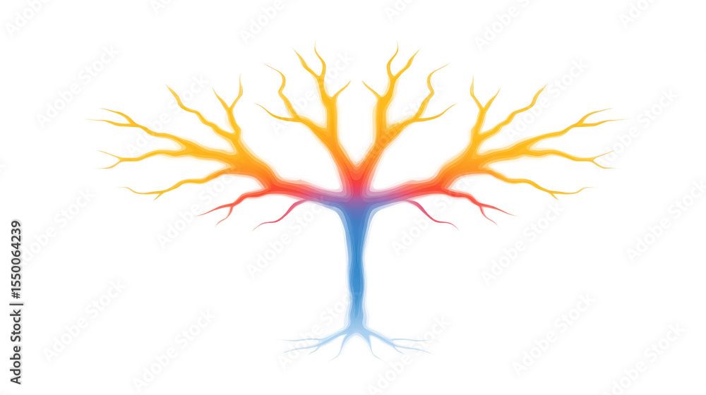 Aufkleber vibrant, abstract tree with colorful branches radiating from central trunk, resembling neural pathwa
